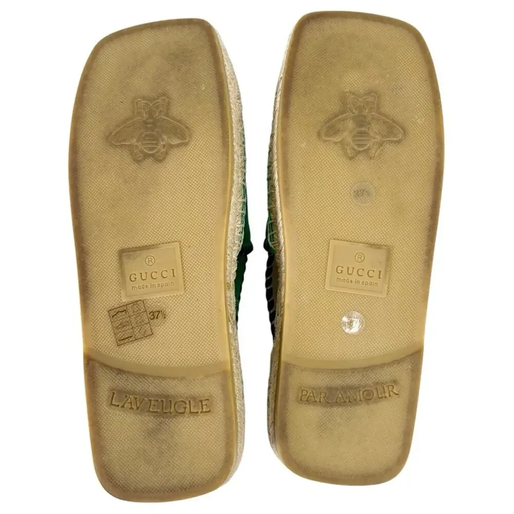 GUCCI Pilar Embroidered Double G Slingback Metallic Green Espadrille Sandals - Picture 8 of 11